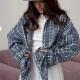 Retro-style Versatile Plaid Long-sleeve Pocket Womens Blouse
