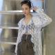 Long Lace Shirt With Sequins Featuring A Wavy All Around Edging Design