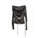 Retro Pleated Boatneck Off Shoulder Green Velvet Sheen Base Top