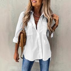 Womens Versatile Long-sleeved Plus-size Shirt With Pockets Suitable For All Seasons