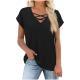 Crisscross V-Neck Dolman Sleeve Loose T-Shirt