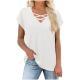 Crisscross V-Neck Dolman Sleeve Loose T-Shirt
