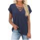 Crisscross V-Neck Dolman Sleeve Loose T-Shirt
