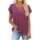Crisscross V-Neck Dolman Sleeve Loose T-Shirt