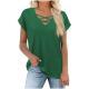 Crisscross V-Neck Dolman Sleeve Loose T-Shirt