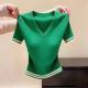 V-neck Short-sleeved Solid-color Knit Sweater