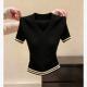 V-neck Short-sleeved Solid-color Knit Sweater