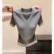 V-neck Short-sleeved Solid-color Knit Sweater
