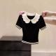 Versatile Color-block Doll-collar Short-sleeve Top