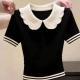 Versatile Color-block Doll-collar Short-sleeve Top
