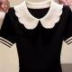 Versatile Color-block Doll-collar Short-sleeve Top
