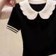 Versatile Color-block Doll-collar Short-sleeve Top