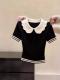Versatile Color-block Doll-collar Short-sleeve Top