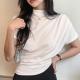 French-style Cozy Off-shoulder Pleated Turtleneck Short-sleeve T-shirt