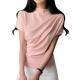 French-style Cozy Off-shoulder Pleated Turtleneck Short-sleeve T-shirt