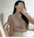 French-style Cozy Off-shoulder Pleated Turtleneck Short-sleeve T-shirt