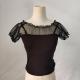 Womens Sheer Sweet Puff-sleeve Off-shoulder Base Top