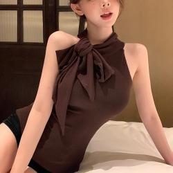 Gentle-style Bow-tie Strap Sleeveless Slimming Vest