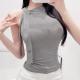 Ribbon-trimmed Mock-neck Slimming Sleeveless Tank Top