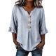 Womens Three-quarter-sleeve Buttoned Blouse With A Floral Pattern