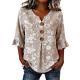 Womens Three-quarter-sleeve Buttoned Blouse With A Floral Pattern