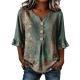 Womens Three-quarter-sleeve Buttoned Blouse With A Floral Pattern