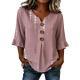 Womens Three-quarter-sleeve Buttoned Blouse With A Floral Pattern