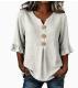 Womens Three-quarter-sleeve Buttoned Blouse With A Floral Pattern