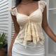 Lace V-neck Ruffled Demure-Style Short Shirt