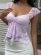 Lace V-neck Ruffled Demure-Style Short Shirt