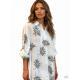 Printed Loose-Fit Womens Long-Sleeve Shirt Cuffed Sleeves Casual Style