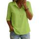 Womens Three-quarter-sleeve Lapel Top With A Half-placket Closure