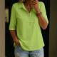 Womens Three-quarter-sleeve Lapel Top With A Half-placket Closure
