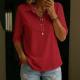 Womens Three-quarter-sleeve Lapel Top With A Half-placket Closure