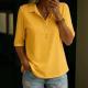 Womens Three-quarter-sleeve Lapel Top With A Half-placket Closure