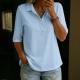 Womens Three-quarter-sleeve Lapel Top With A Half-placket Closure