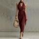 V-neck Plaid Sleeveless Maxi Dress