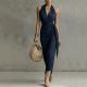 V-neck Plaid Sleeveless Maxi Dress