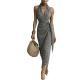 V-neck Plaid Sleeveless Maxi Dress