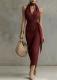 V-neck Plaid Sleeveless Maxi Dress