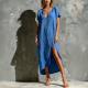 Stylish And Elegant V-neck Short-sleeve Loose-fit Cotton-linen Dress