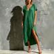 Stylish And Elegant V-neck Short-sleeve Loose-fit Cotton-linen Dress
