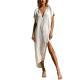 Stylish And Elegant V-neck Short-sleeve Loose-fit Cotton-linen Dress