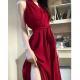 A-line Mature-style Waist-cinching Tied Figure-hugging Midi Dress