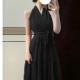 A-line Mature-style Waist-cinching Tied Figure-hugging Midi Dress