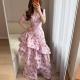 V-neck Floral Ruffled Slim-fit Long Mermaid Dress