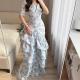 V-neck Floral Ruffled Slim-fit Long Mermaid Dress