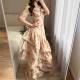 V-neck Floral Ruffled Slim-fit Long Mermaid Dress