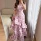 V-neck Floral Ruffled Slim-fit Long Mermaid Dress