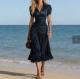 Womens Striped High-Waisted Shirt Casual Dress